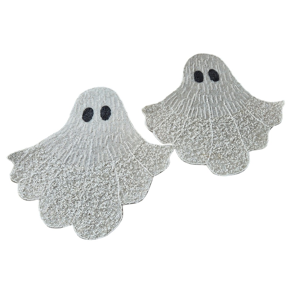 Christian Siriano Ghost Chargers Set of 2 Halloween 15" White New Beaded